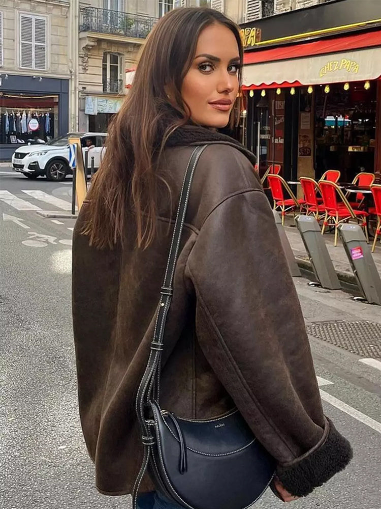 Marlowe | Women's Oversized Faux Leather Winter Jacket