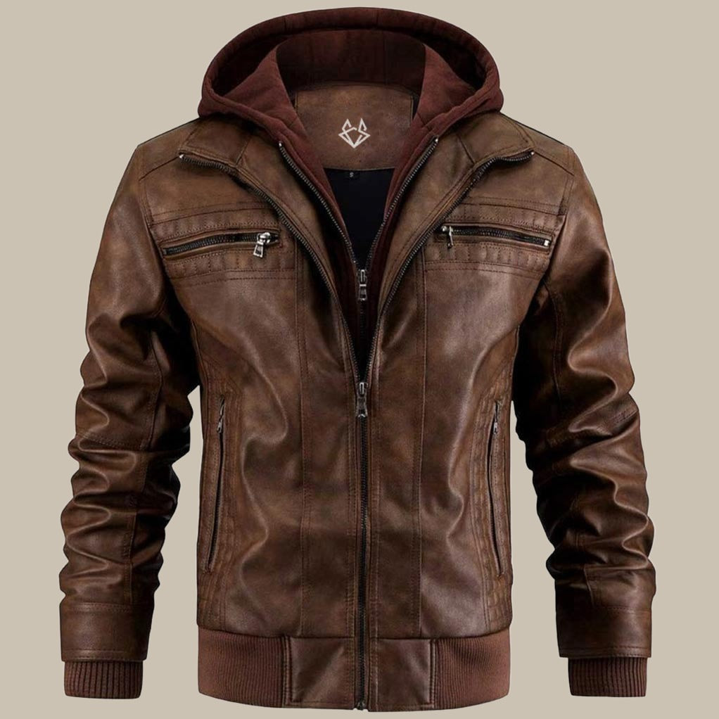 Xander | Men's Hooded Leather Bomber Jacket