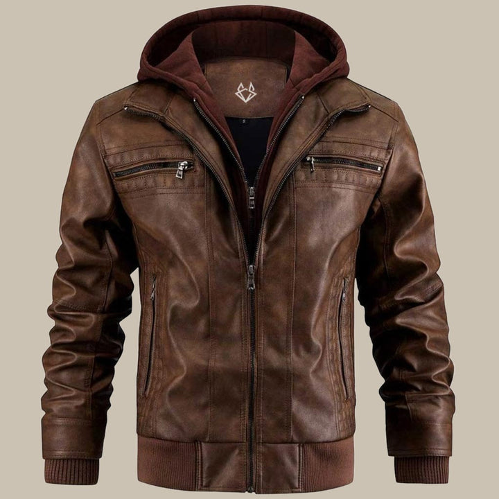 Xander | Men's Hooded Leather Bomber Jacket