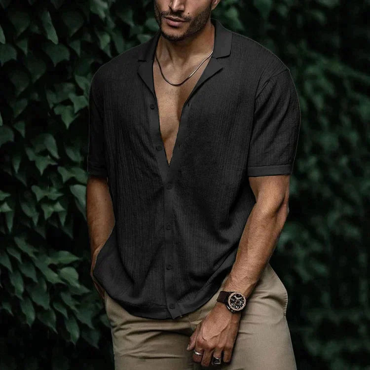 Carlo | Men's Short Sleeve Cuban Collar Button Down Shirt