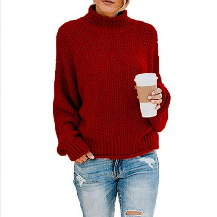 Nadia | Women's Oversized Waffle-Knit Mock Turtleneck Sweater