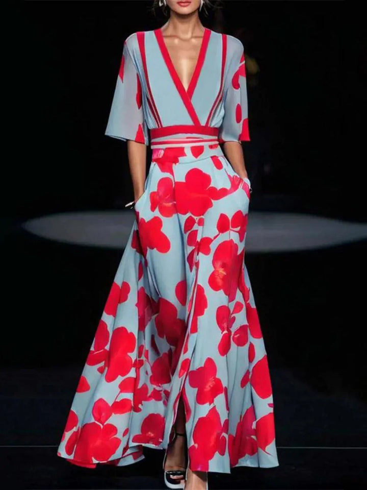 Lilith | Women's Flared Sleeves Floral Print Maxi Dress