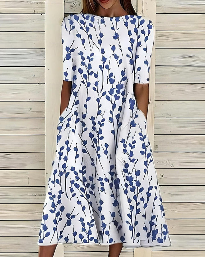 Jaya | Women's Flowy A Line Midi Dress with Pockets