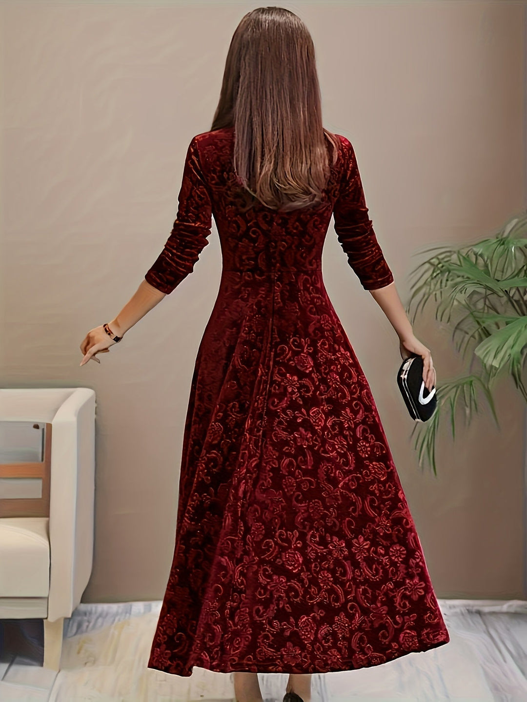 Adelaide | Women's Embroidered Velvet Maxi Dress