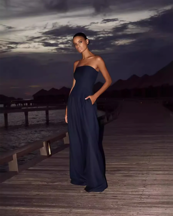 Klea | Women's Strapless Wide Leg Jumpsuit with Pockets