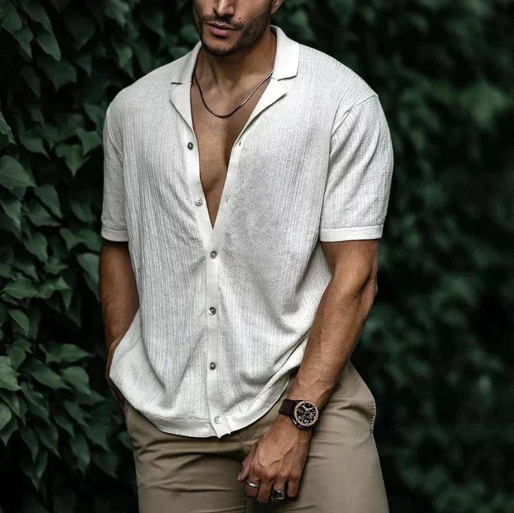 Carlo | Men's Short Sleeve Cuban Collar Button Down Shirt
