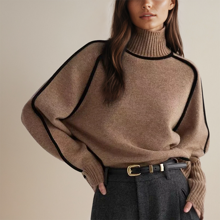Susan | Women’s Modern Contrast Trim Turtleneck Sweater