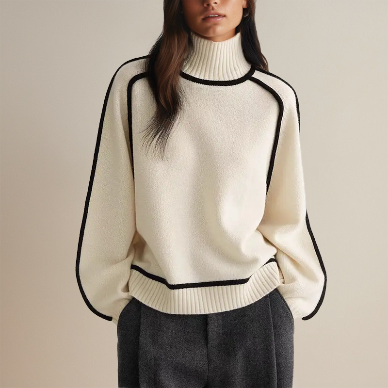 Susan | Women’s Modern Contrast Trim Turtleneck Sweater