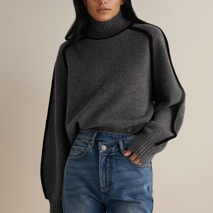Susan | Women’s Modern Contrast Trim Turtleneck Sweater