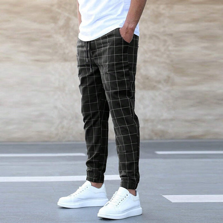 Ambrose | Men's Windowpane Tapered Drawstriing Jogger Trousers