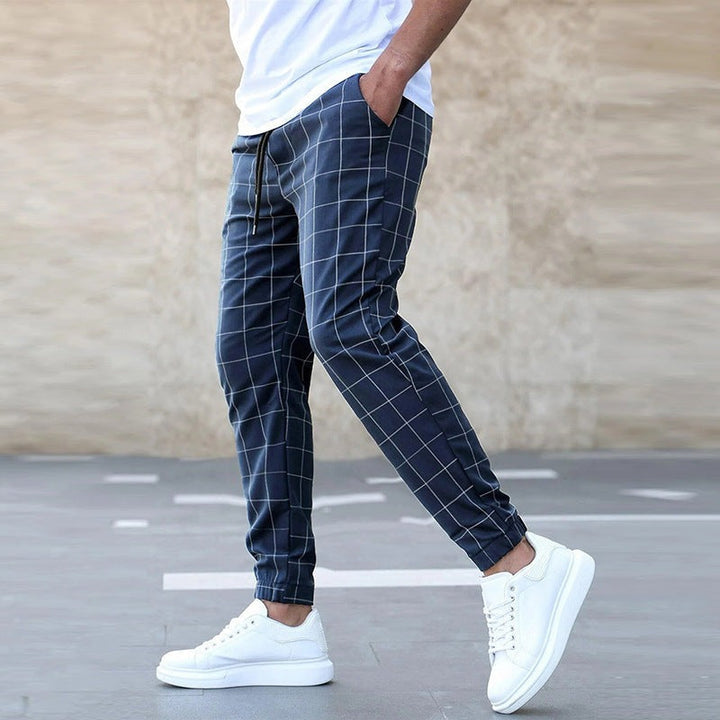 Ambrose | Men's Windowpane Tapered Drawstriing Jogger Trousers