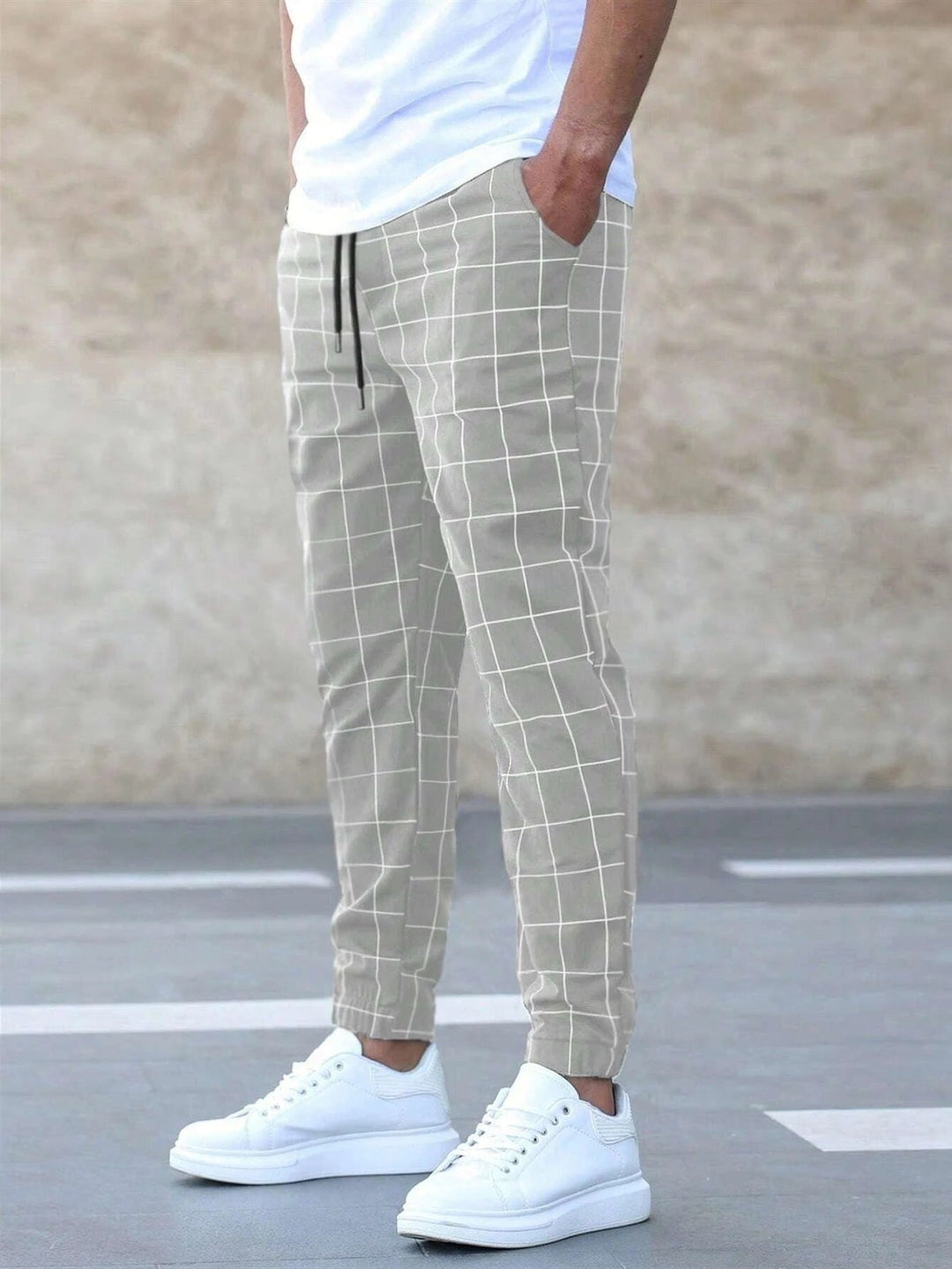 Ambrose | Men's Windowpane Tapered Drawstriing Jogger Trousers