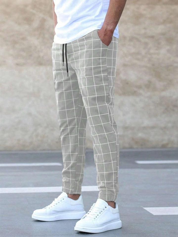 Ambrose | Men's Windowpane Tapered Drawstriing Jogger Trousers