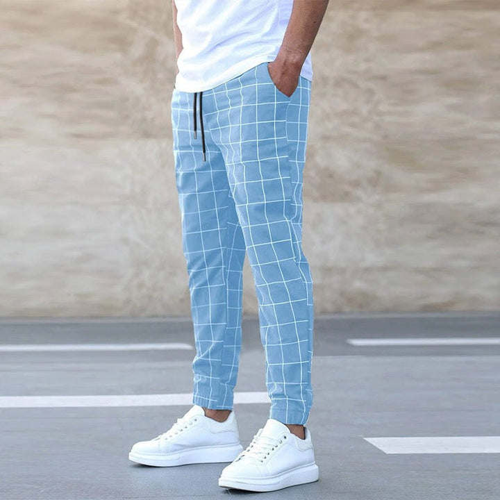 Ambrose | Men's Windowpane Tapered Drawstriing Jogger Trousers