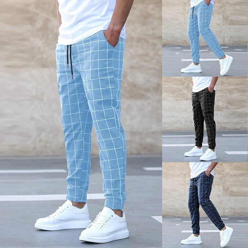 Ambrose | Men's Windowpane Tapered Drawstriing Jogger Trousers