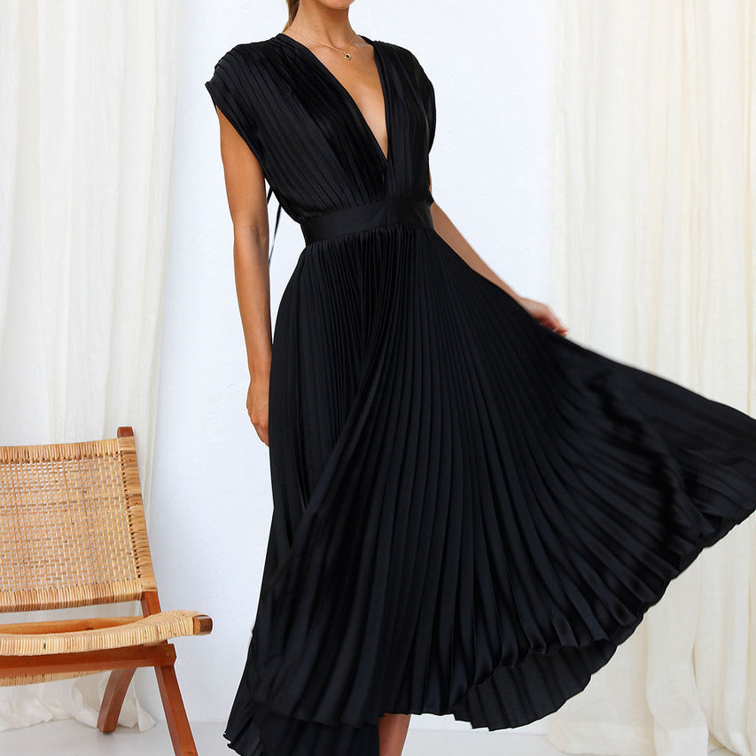Calista | Women's Elegant Pleated V-Neck Midi Dress