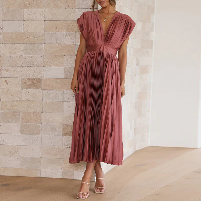 Calista | Women's Elegant Pleated V-Neck Midi Dress