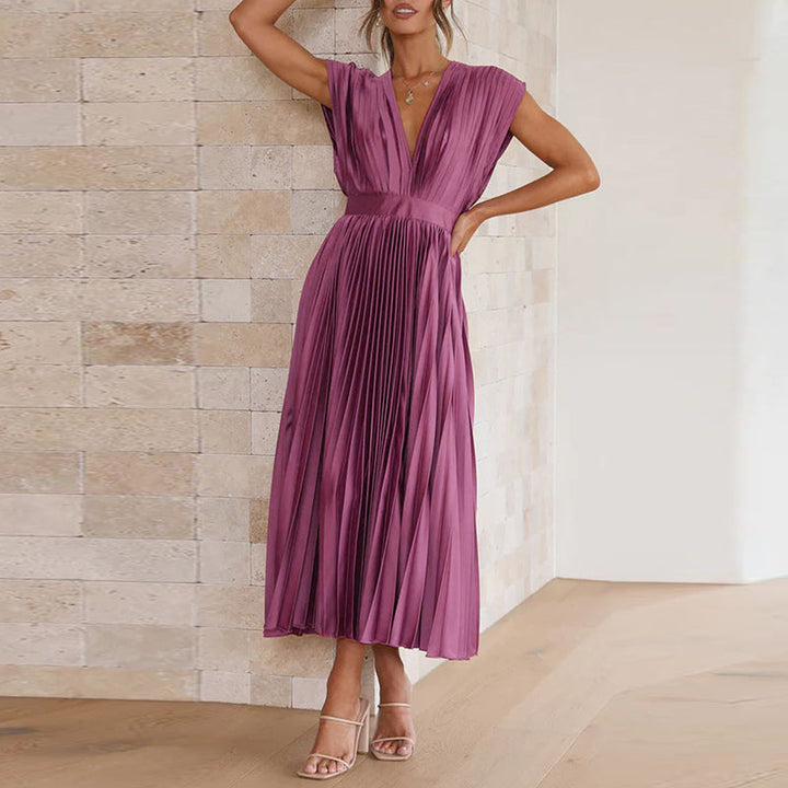 Calista | Women's Elegant Pleated V-Neck Midi Dress