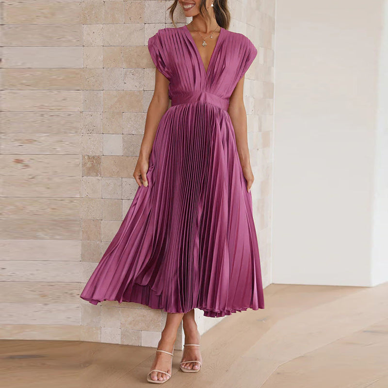 Calista | Women's Elegant Pleated V-Neck Midi Dress
