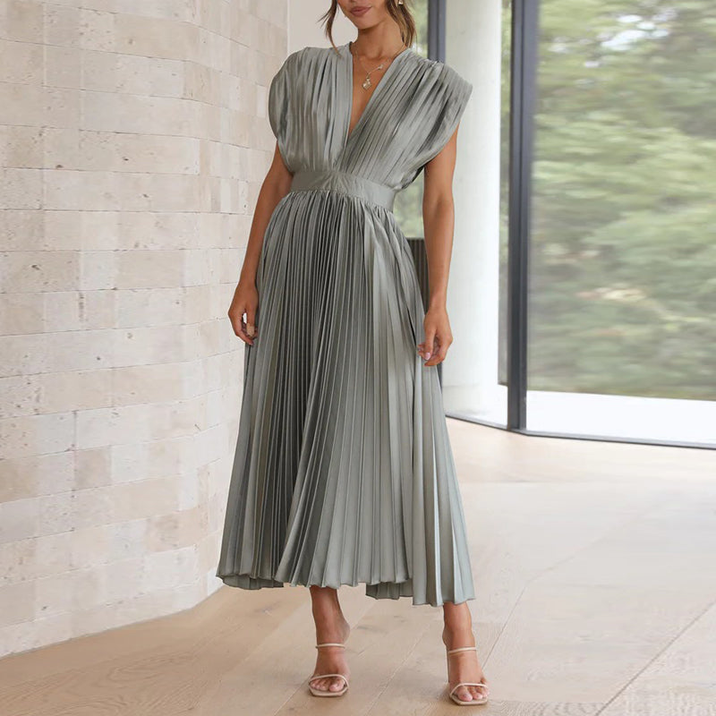 Calista | Women's Elegant Pleated V-Neck Midi Dress