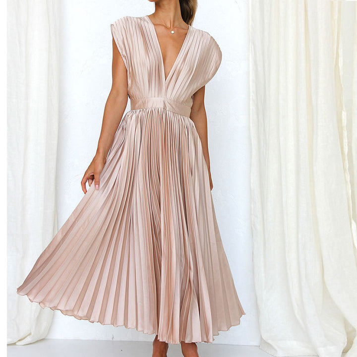 Calista | Women's Elegant Pleated V-Neck Midi Dress