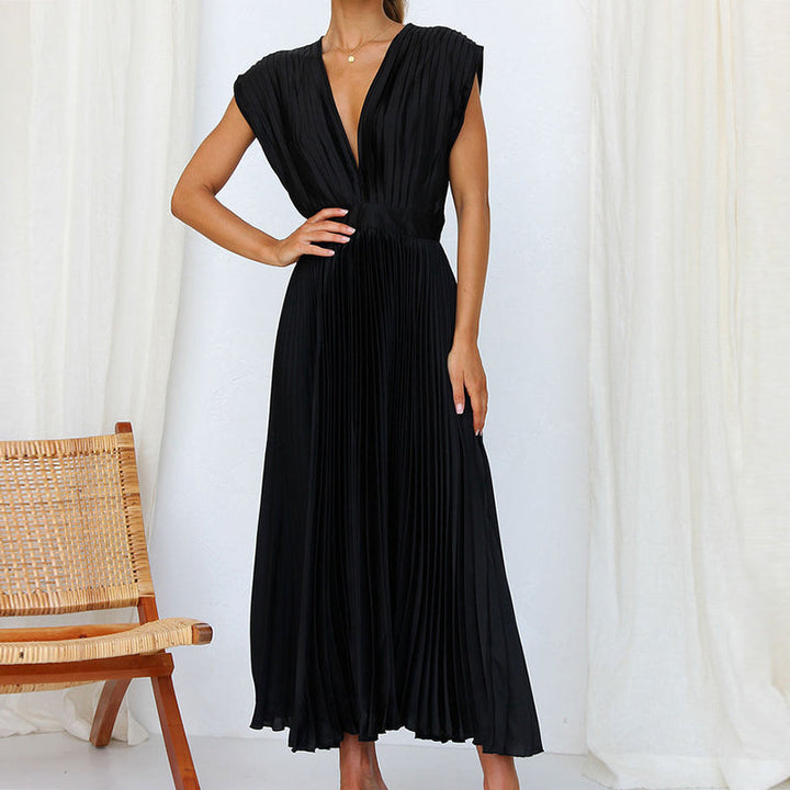 Calista | Women's Elegant Pleated V-Neck Midi Dress