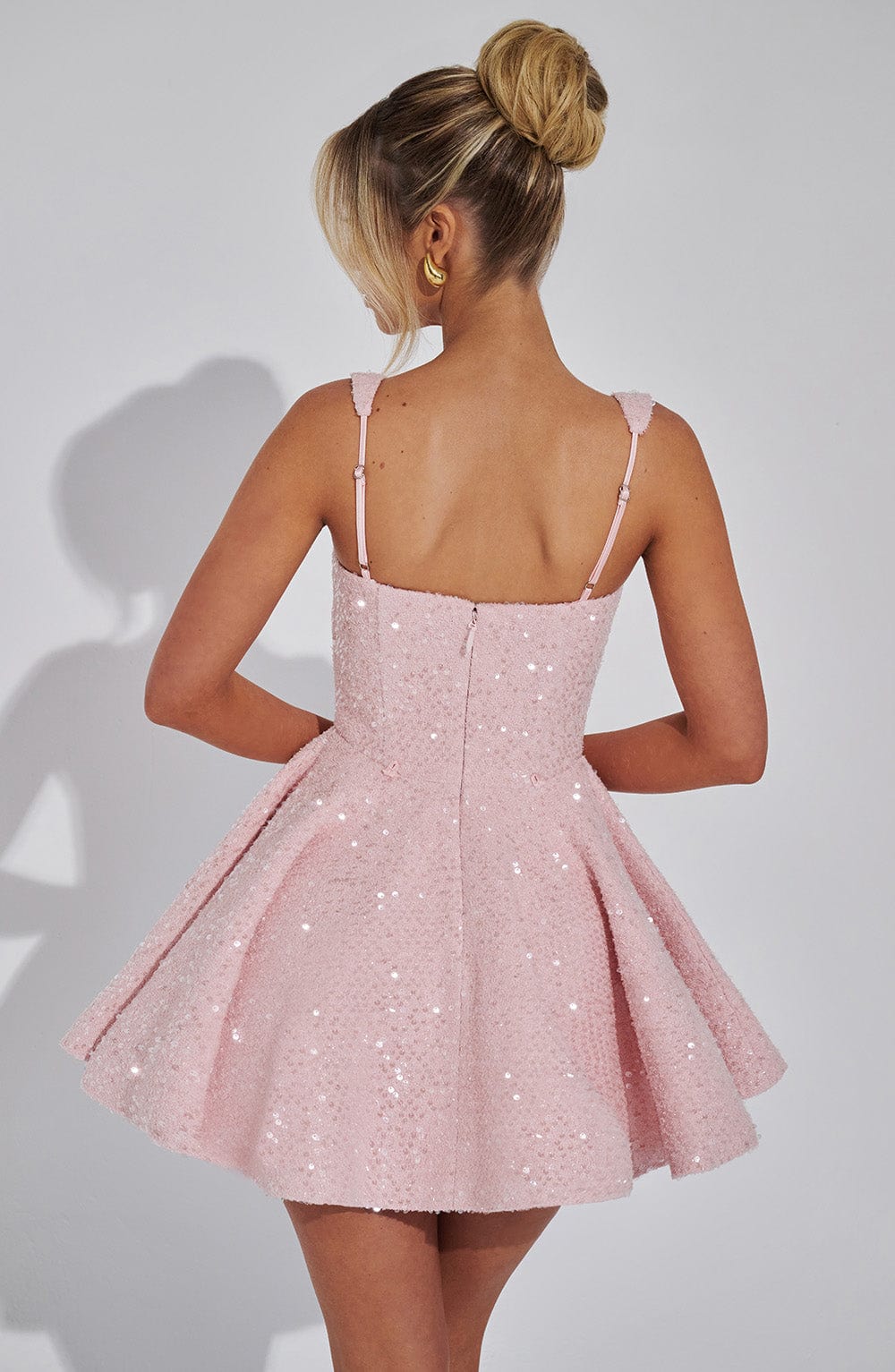 Lottie | Women's Backless Sequin Tweed Bow Dress