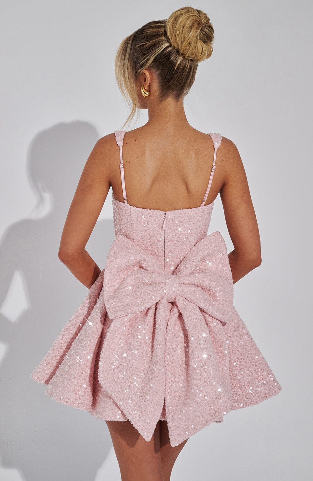 Lottie | Women's Backless Sequin Tweed Bow Dress