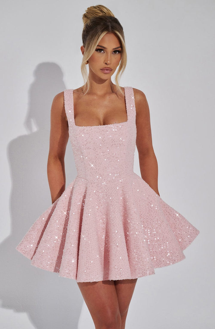 Lottie | Women's Backless Sequin Tweed Bow Dress