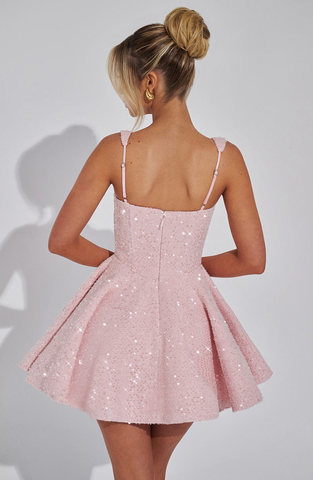 Lottie | Women's Backless Sequin Tweed Bow Dress