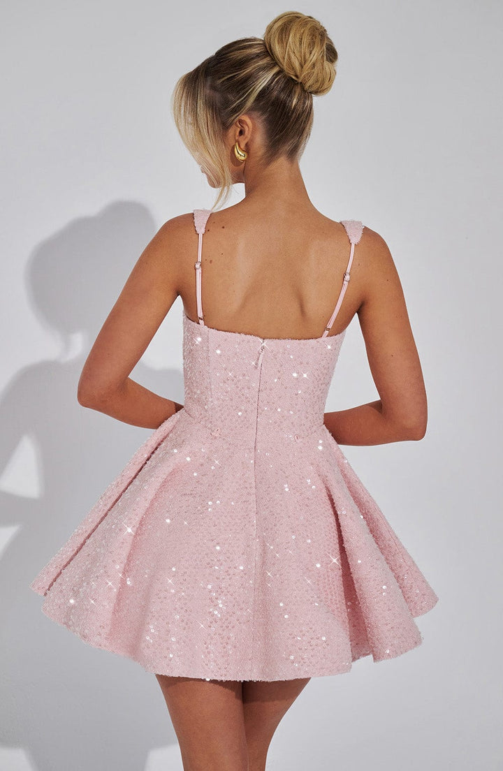 Lottie | Women's Backless Sequin Tweed Bow Dress