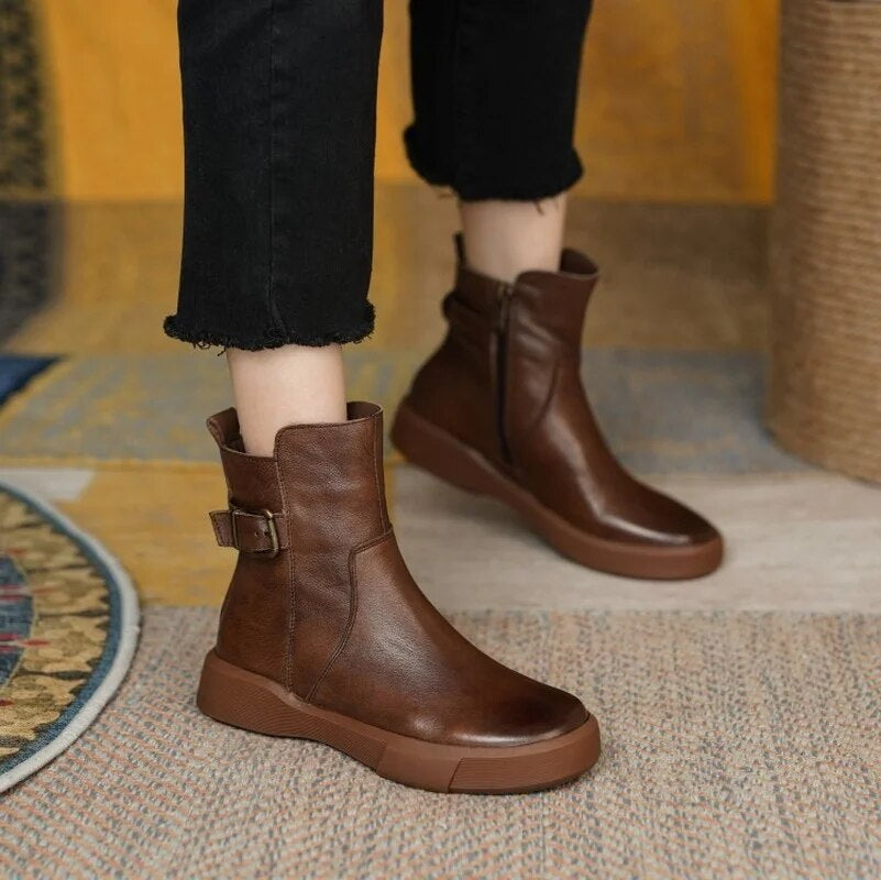 Carrie | Women's Chunky Leather Platform Ankle Boots