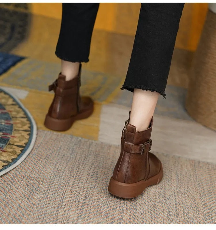 Carrie | Women's Chunky Leather Platform Ankle Boots