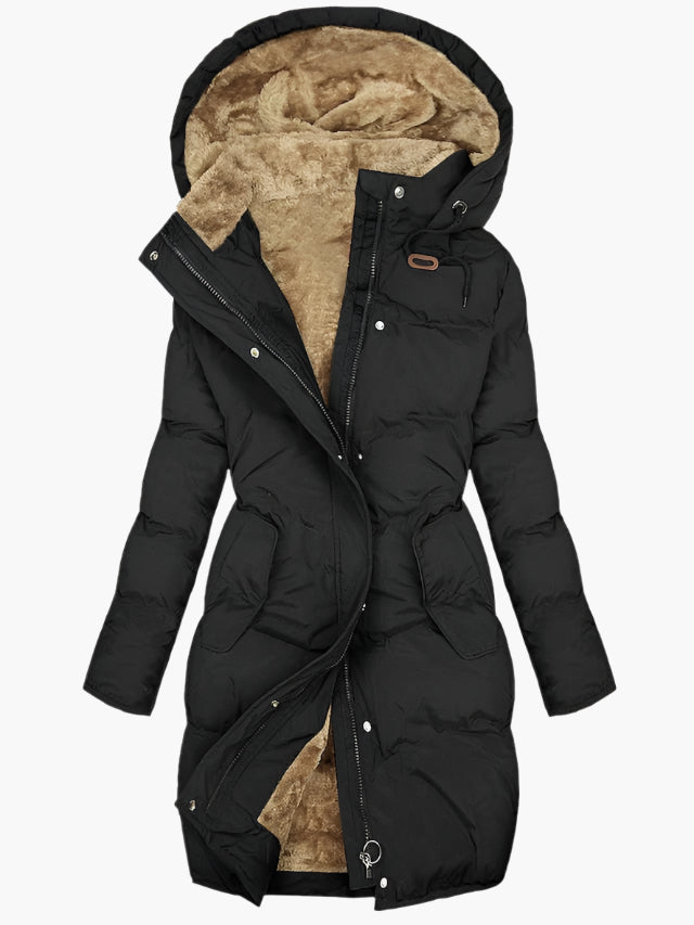 Maya | Women's Long Hooded Puffer Jacket with Faux Fur