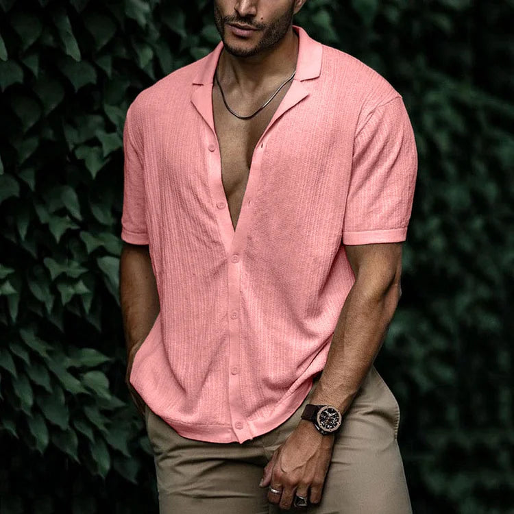 Carlo | Men's Short Sleeve Cuban Collar Button Down Shirt