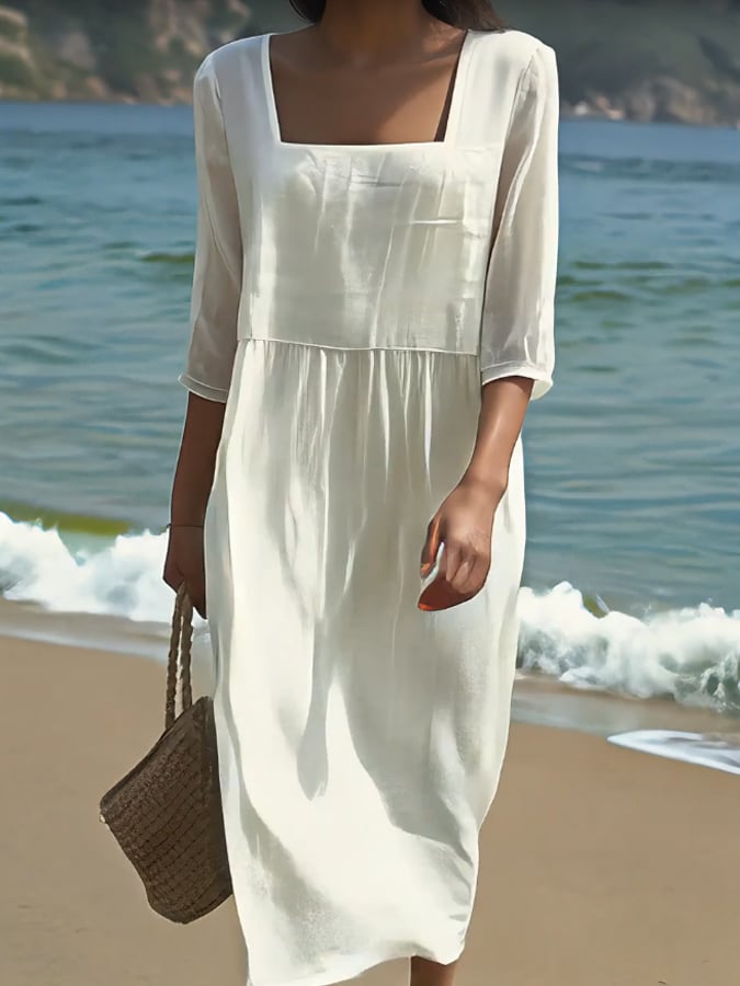 Clover | Women's Three Quarter Sleeves Square Neck Shift Dress