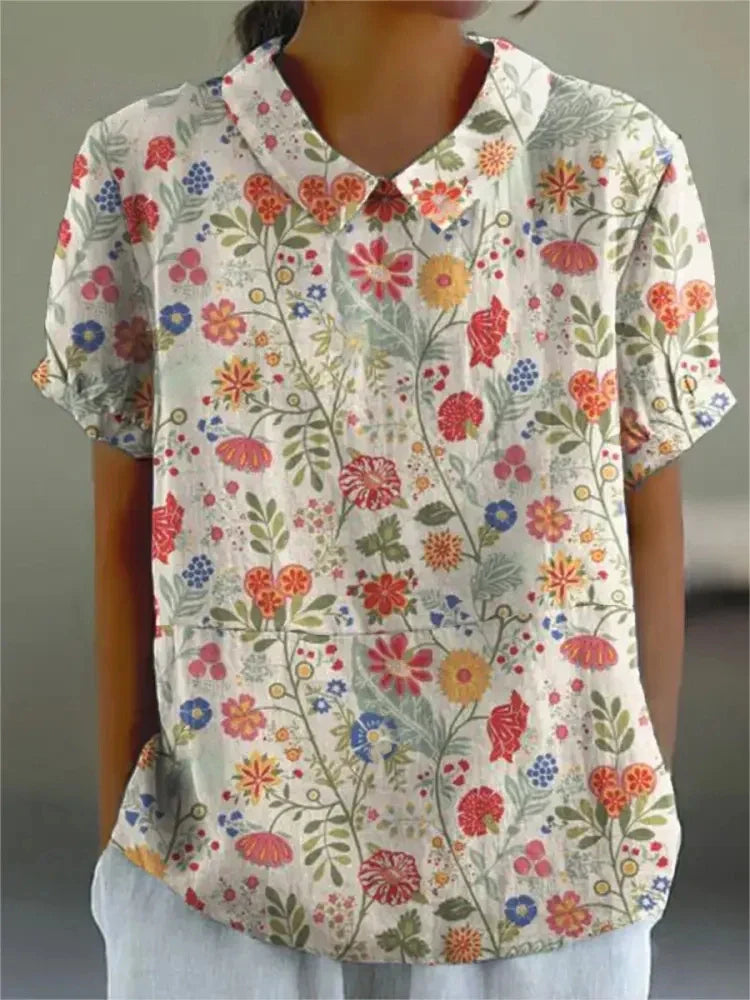 Liana | Women's Vintage Floral Linen Blouse
