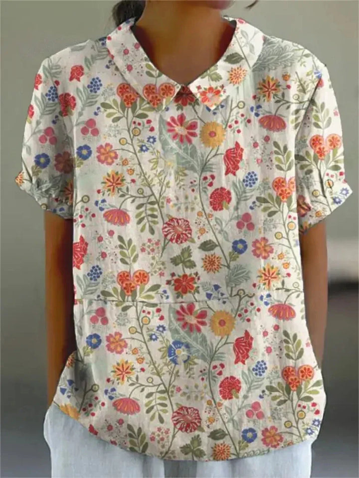Liana | Women's Vintage Floral Linen Blouse