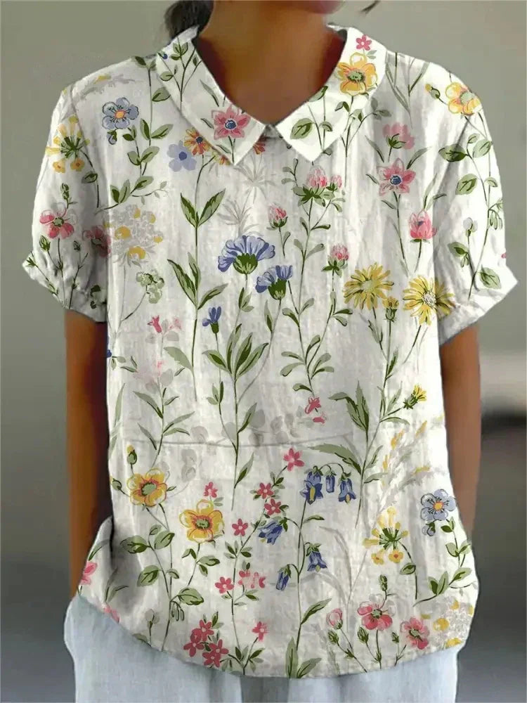 Liana | Women's Vintage Floral Linen Blouse