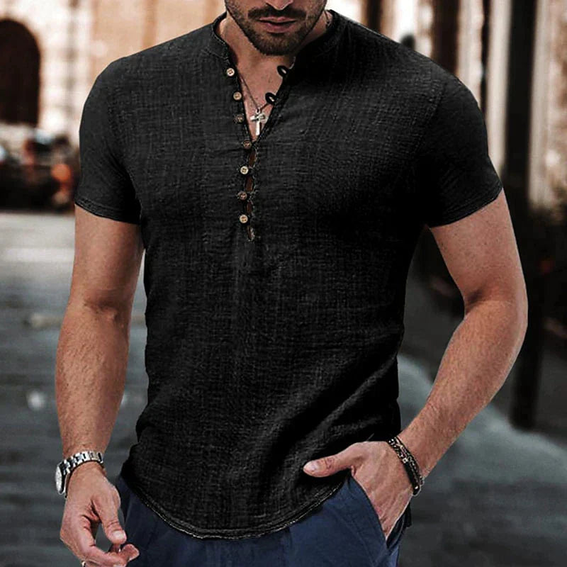 Justin | Men's Retro Multi Button Short Sleeve Henley Shirt