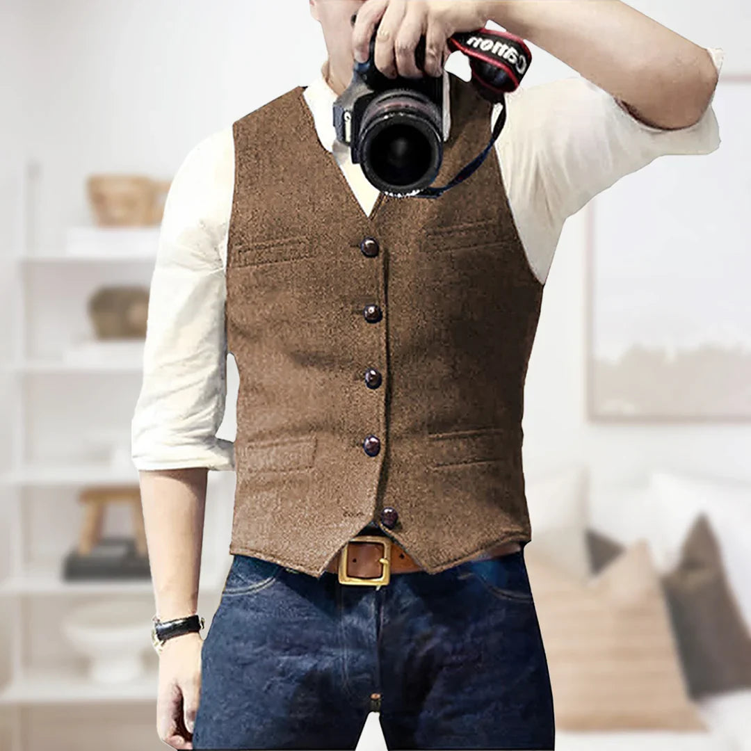 Theodore | Men's Slim Fit Herringbone Tweed Waistcoat