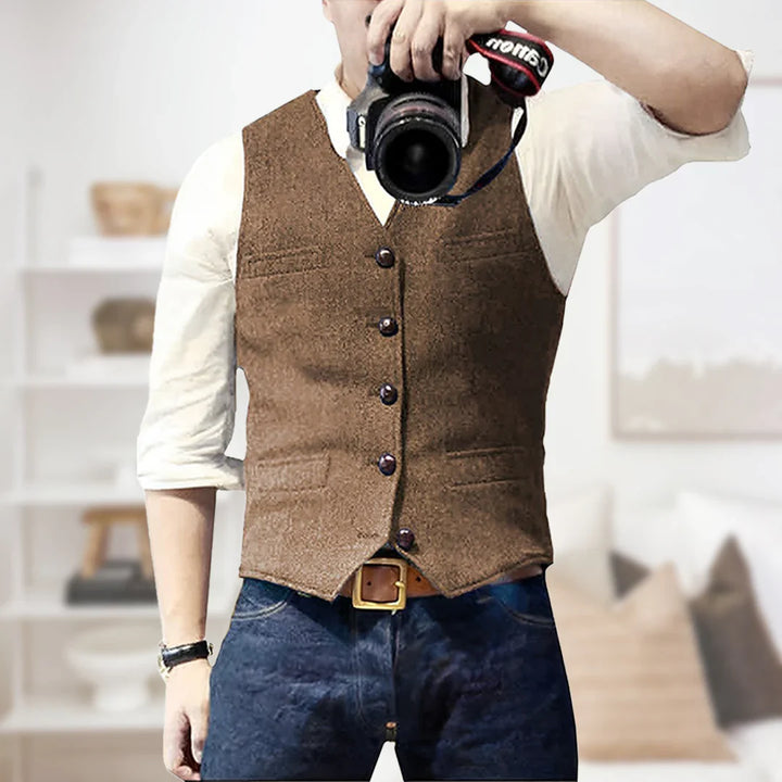 Theodore | Men's Slim Fit Herringbone Tweed Waistcoat