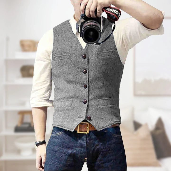 Theodore | Men's Slim Fit Herringbone Tweed Waistcoat