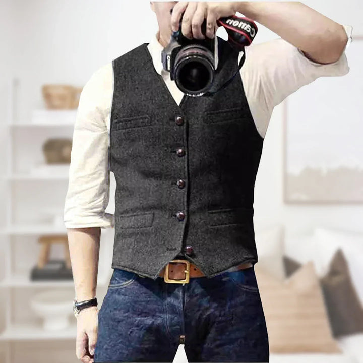 Theodore | Men's Slim Fit Herringbone Tweed Waistcoat