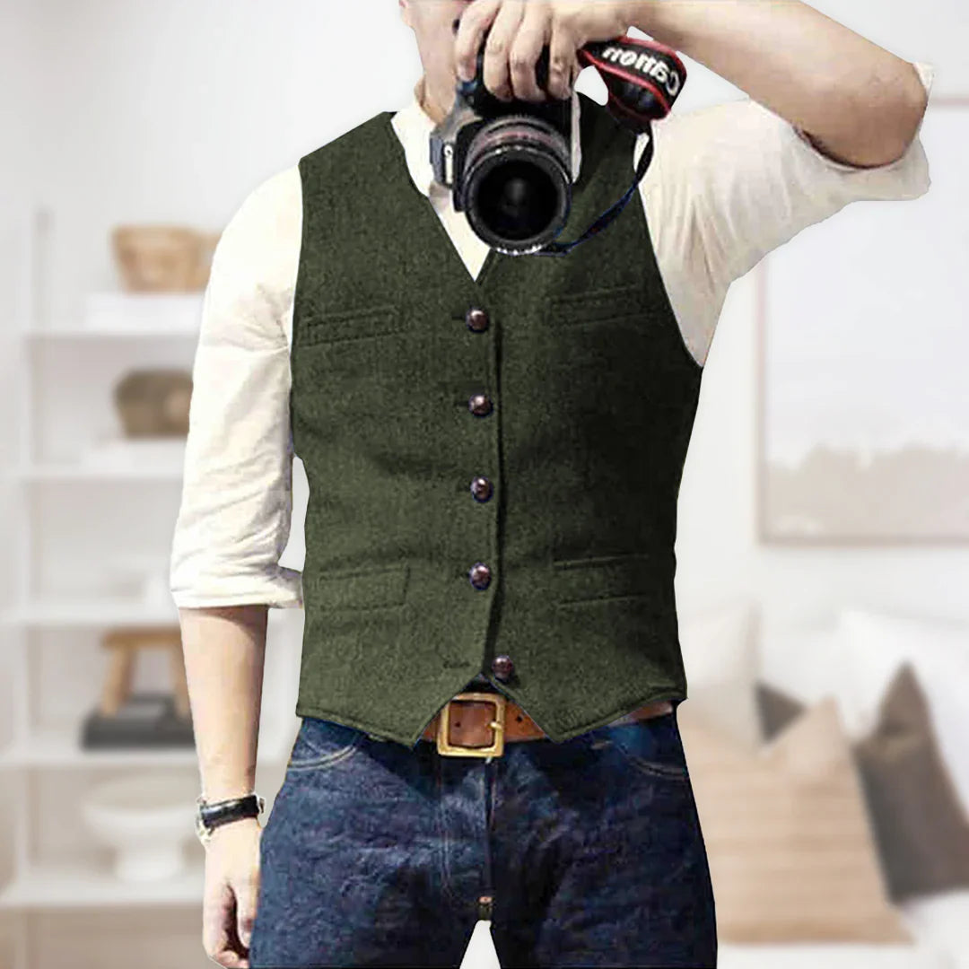 Theodore | Men's Slim Fit Herringbone Tweed Waistcoat