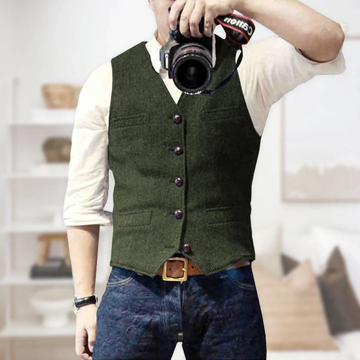Theodore | Men's Slim Fit Herringbone Tweed Waistcoat