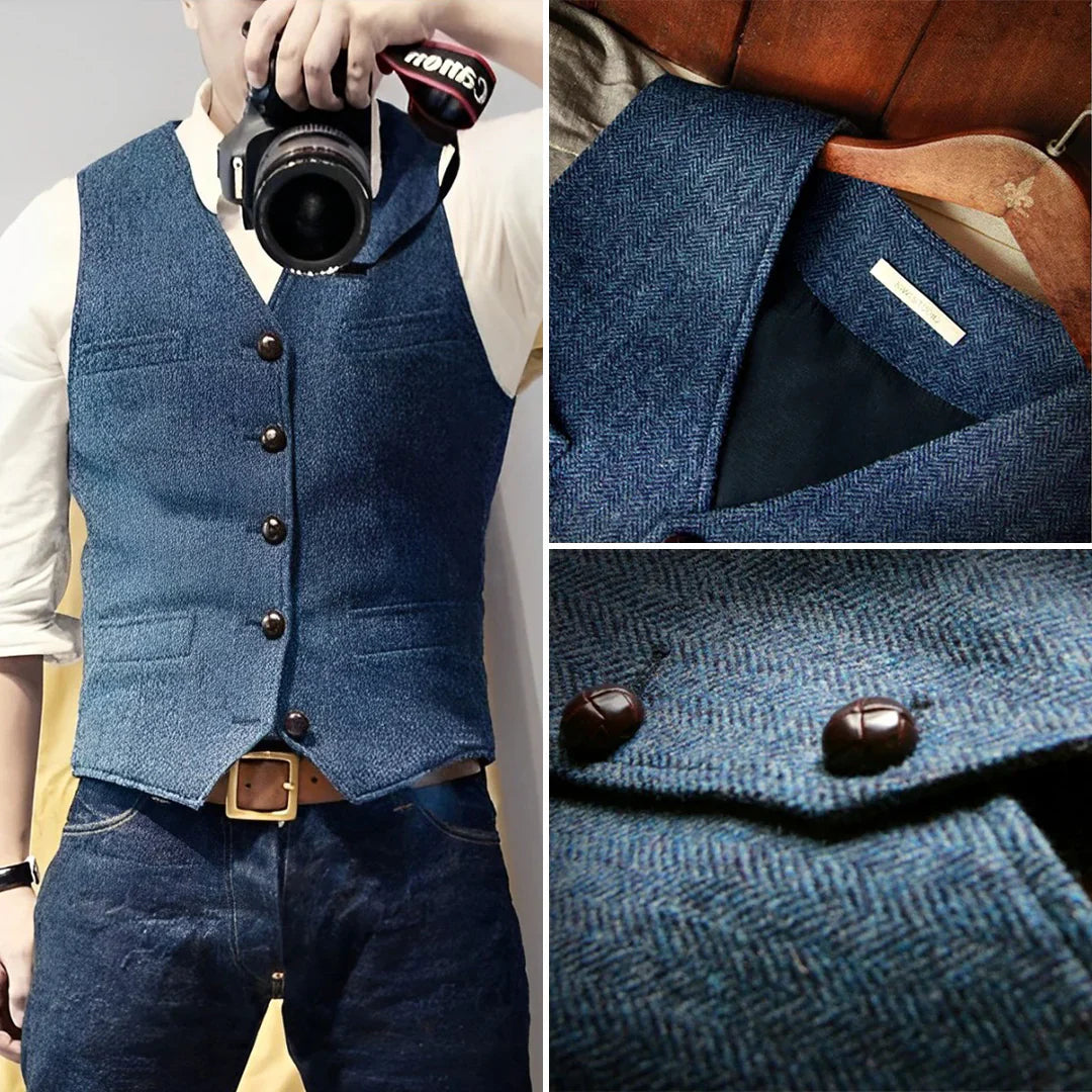 Theodore | Men's Slim Fit Herringbone Tweed Waistcoat