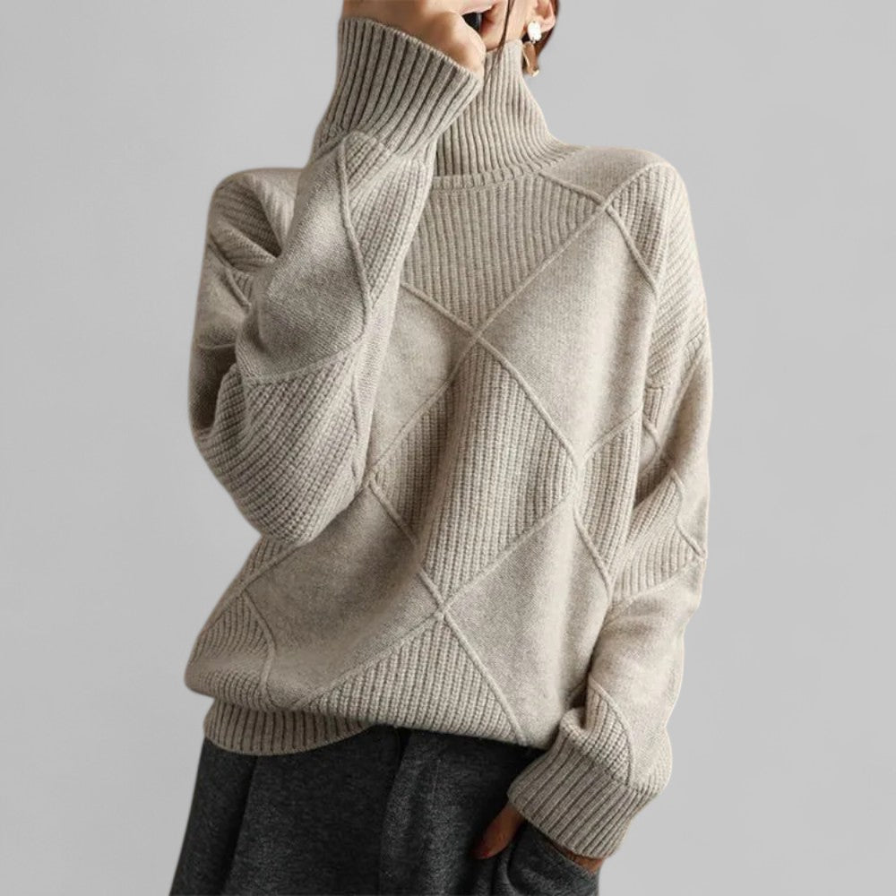 Iris | Women's Argyle Turtleneck Knit Sweater