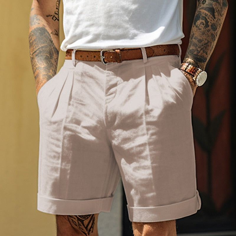 Victor | Men's Tailored Linen-Blend Pleated Shorts