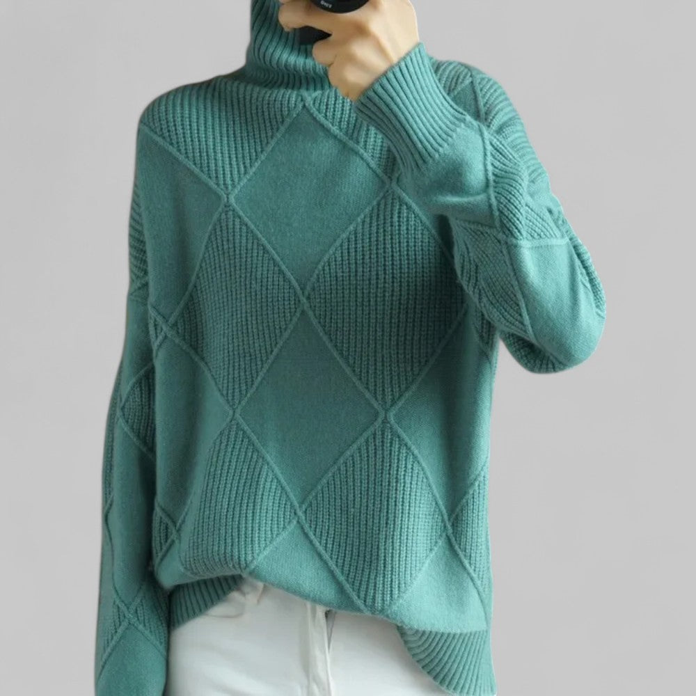 Iris | Women's Argyle Turtleneck Knit Sweater